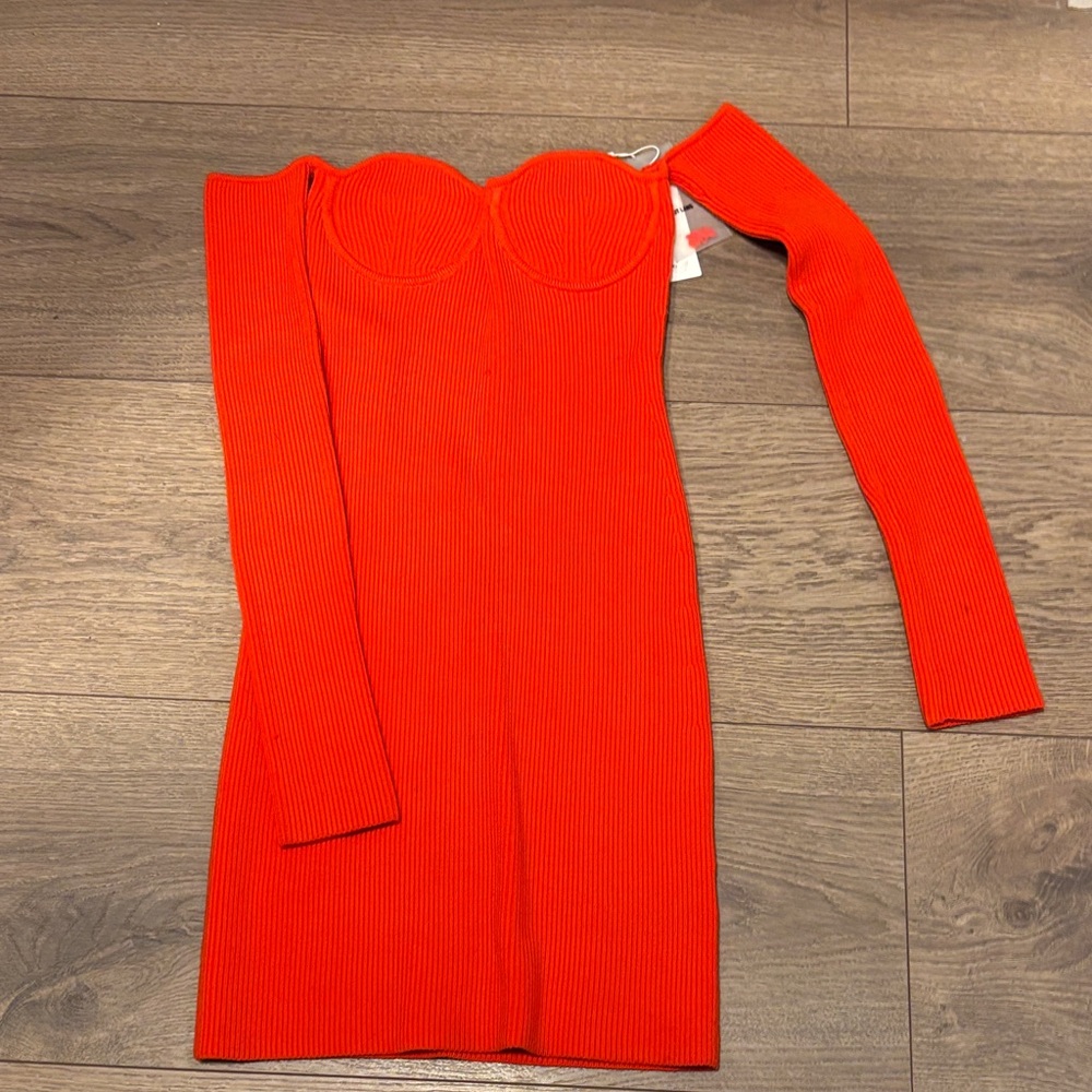 Helmut Lang Vibrant Red Long Sleeve Dress NWT